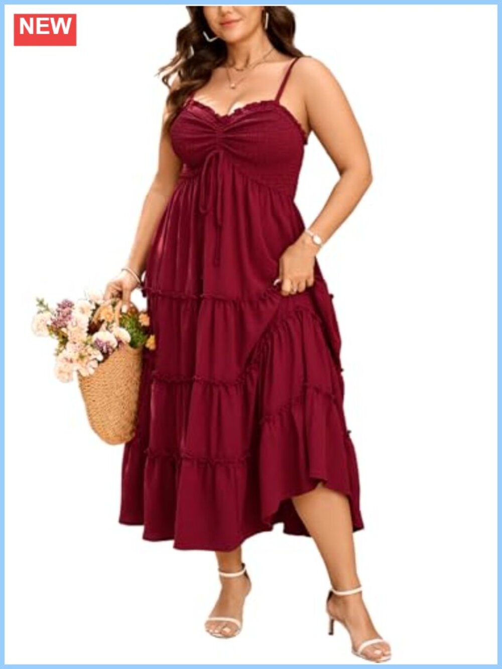 Plus Size Spaghetti Strap Maxi Dress Sweetheart Neckline Ruffle Tiered Boho